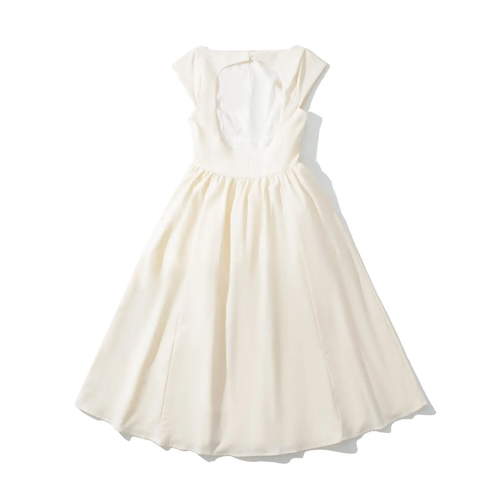 YENKYE  2025 Women Sexy Backless Elegant Party Midi Dress Short Sleeve O Neck Solid A-line Autumn Dresses Female Vestidos