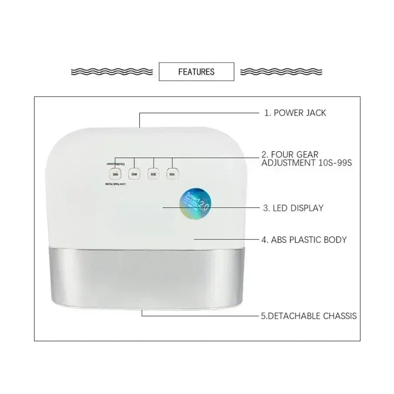 UV LED Cordless Manicure Lamp, UV Lamp for Gel Nail 4 Smart Timer and Sensor Wireless Manicures with Settings