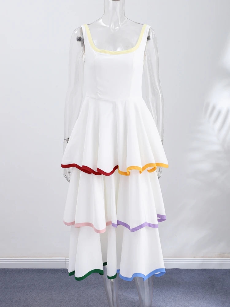 Fashion Women's Dress Round Neck Strapless Sleeveless Cascading Ruffled Hem Dresses Chic 2026 Summer New Daily Wear Ladies Robes