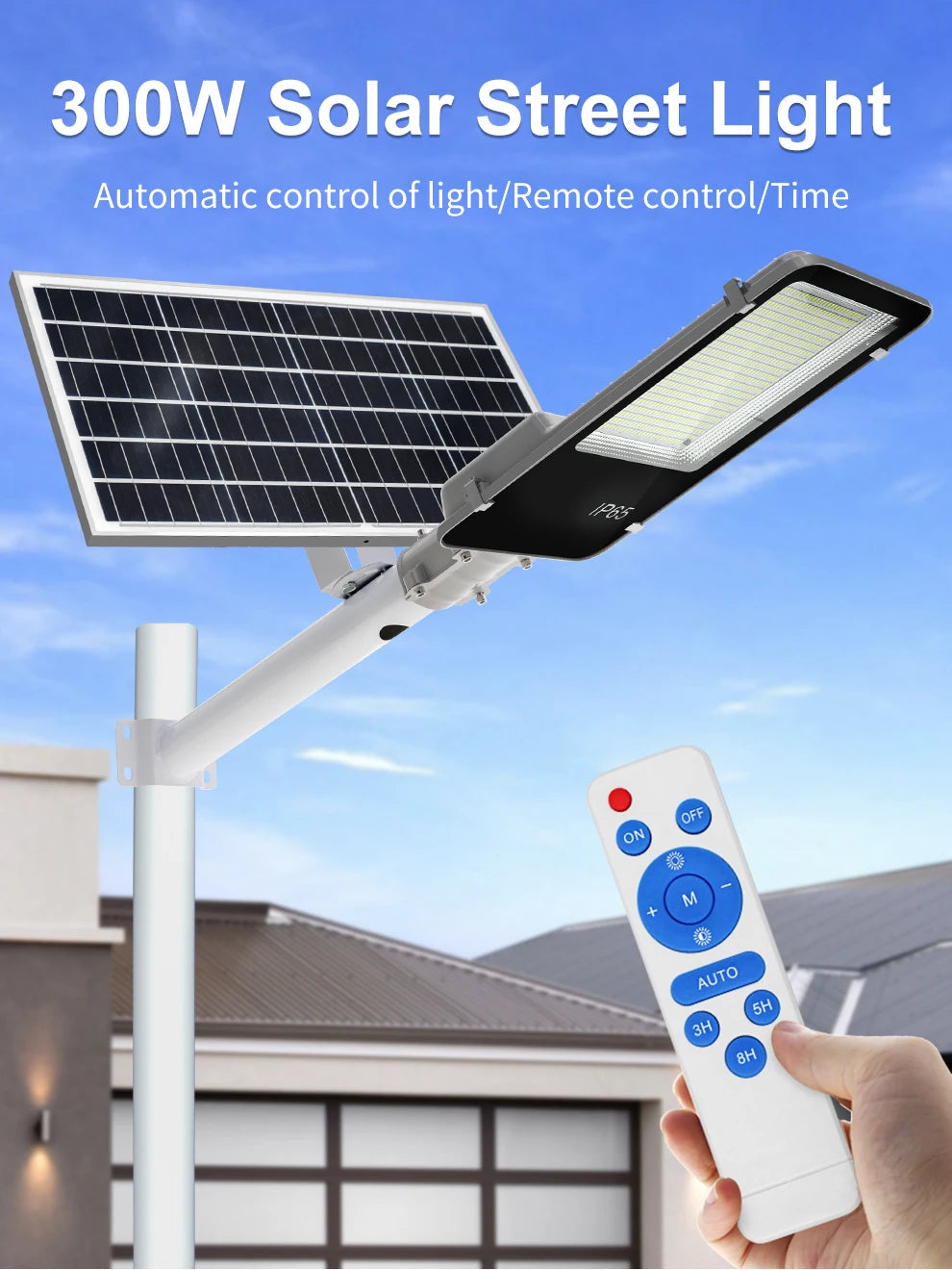 300W Solar Street Light Outdoor Super Bright High-efficial Solar Panel Remote Control Street Light IP67 Waterproof