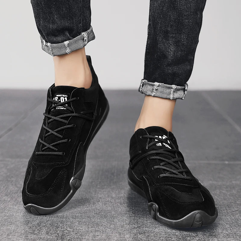 Men's Sneakers Soft Soled Spring Breathable Men's Work Shoes Flat Bottomed Non Slip Sports Lace Up Casual Board Shoes 2025