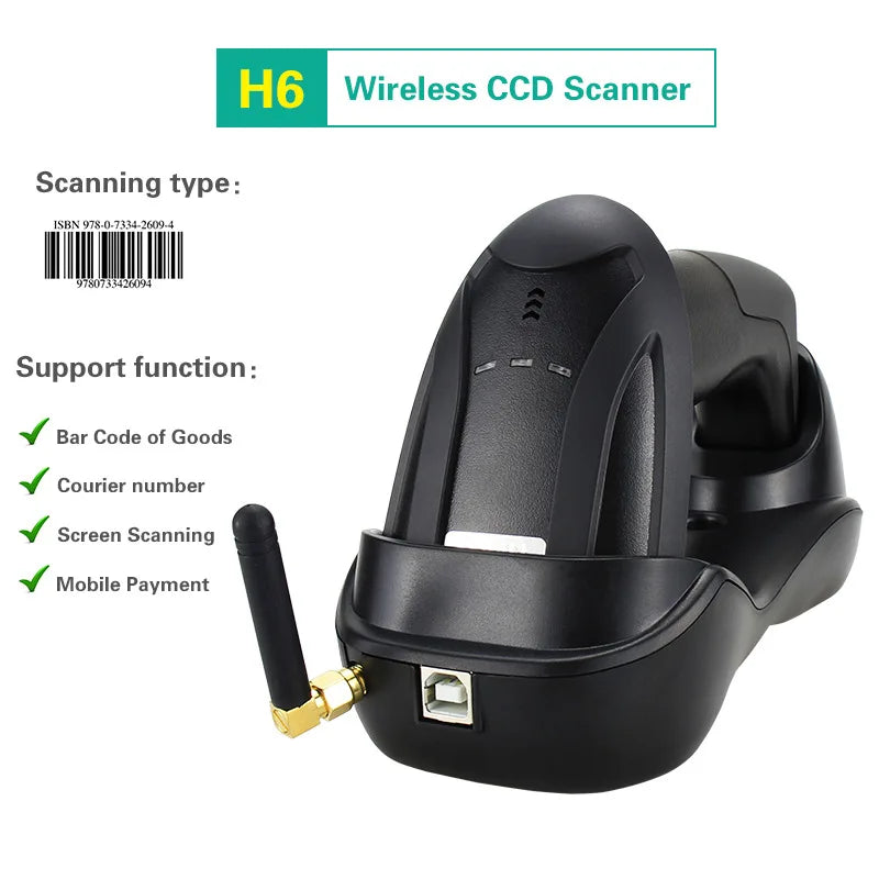 Barcode Scanner with Charger Base Stand 1D 2D QR Codes Reader BT Wireless Barcode Reader Supermarket Mobile Payment PDF417 H8