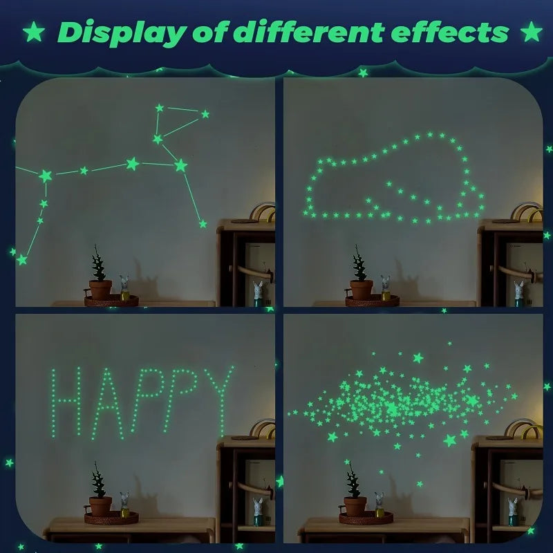 514pcs Glow in the Dark Star Stickers 3D Geometric Patterned Ceiling and Wall Decor for Kids Bedroom Halloween Home Decoration