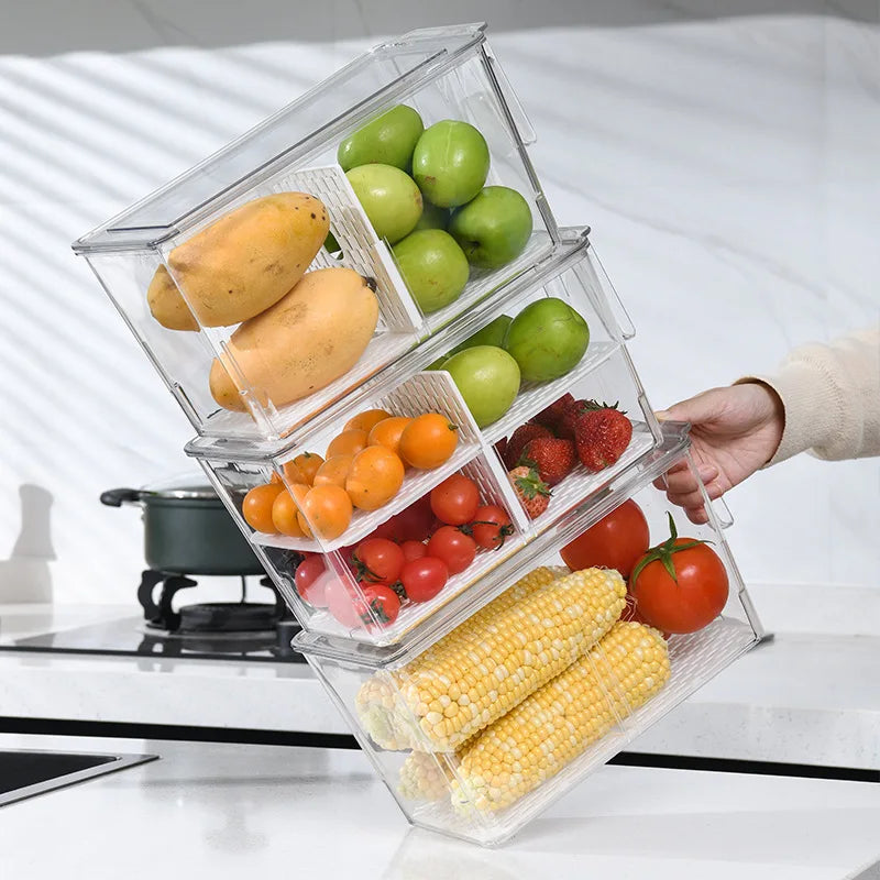 Kitchen Food Preservation Box Refrigerator Organizer With Handle Stackable Vegetable Fruit Storage Containers Home Organization