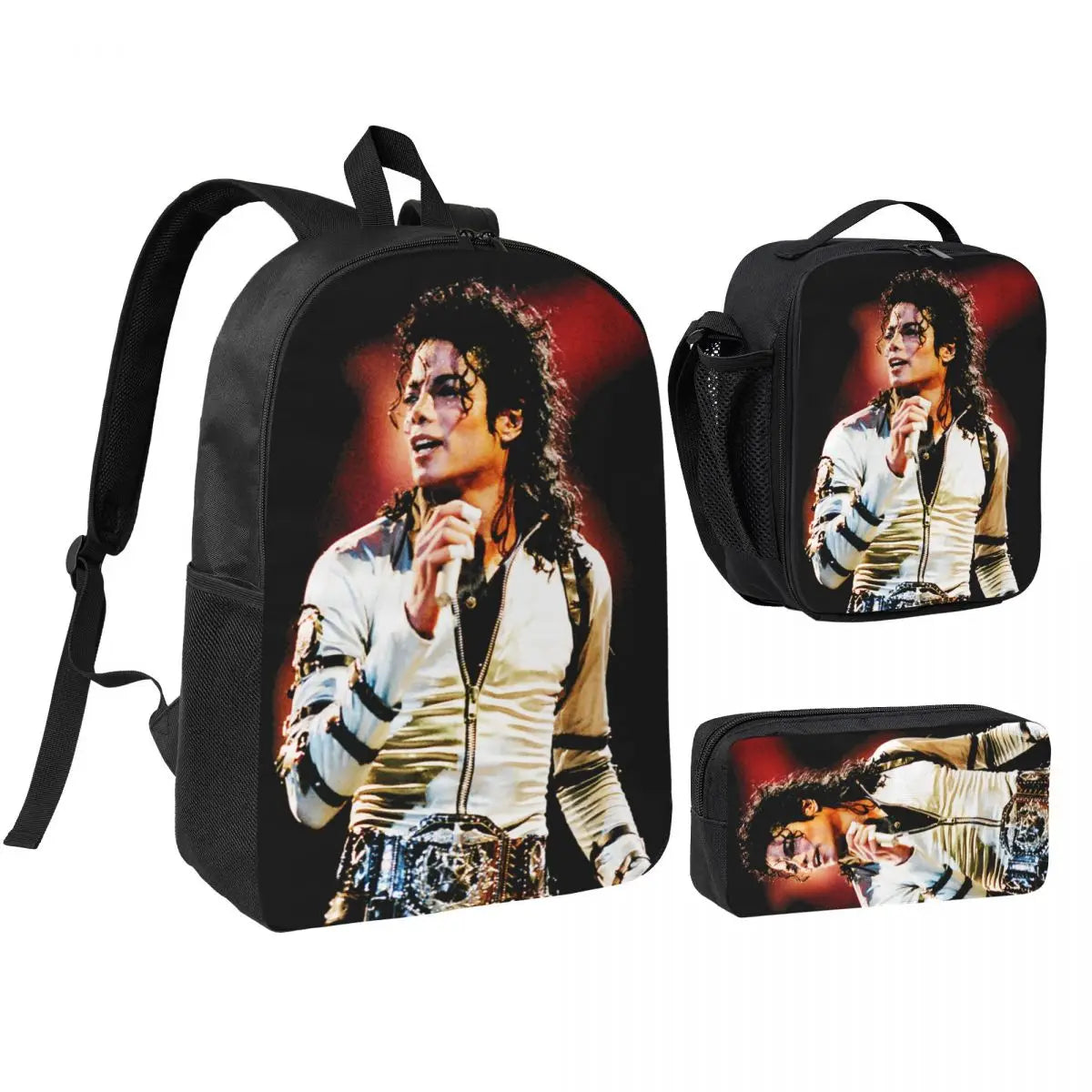 MJ Pop Legend Music 3pecs/set Backpack for Student Shoulder Bag Lunch bag Pencil Case