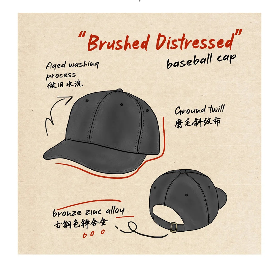 Maden Vintage frayed Baseball Cap Adjustable Gray Peaked Cap Twill Daily Versatile Hat for Men And Women's OOTD