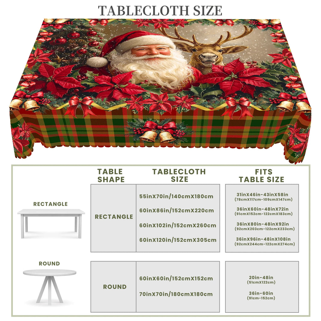 1Pc Merry Christmas Theme Printed Tablecloth, Retro Country Farmhouse Style, Santa, Plaid Pattern Design, for Christmas, New Year Party, Party Decoration, Kitchen Accessories, Room and Outdoor Decoration, Gift for Friends