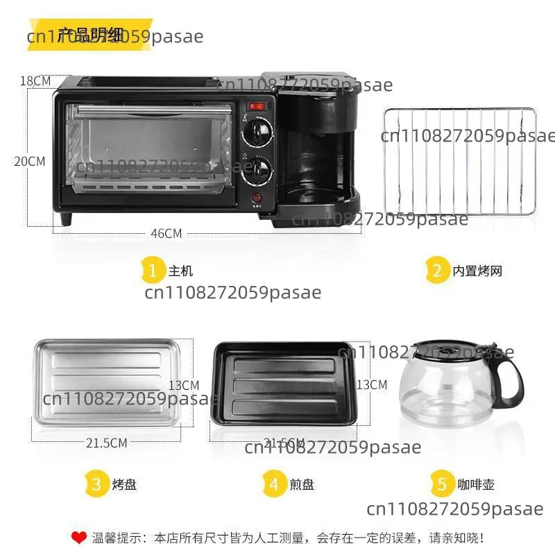 Three-in-one Breakfast Machine, Household Multi-functional Electric Oven, Coffee Machine, Grilling and Frying in One