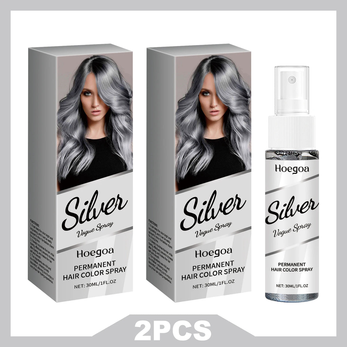 HOEGOA Silver Grey Hair Dye Spray Long-lasting Locking Color Plant Extract Formula Nourishing Roots Hair Care Prevent Dryness
