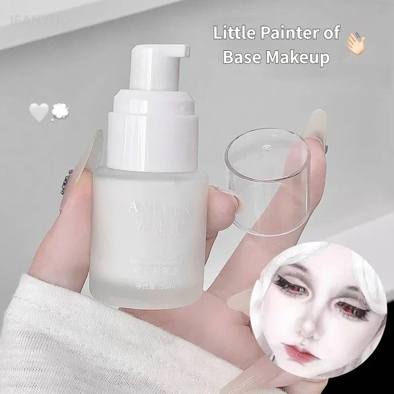 White Liquid Foundation Makeup, Matte Full Coverage Concealer, Waterproof Oil Control Face Paint for Cosplay Halloween Stage