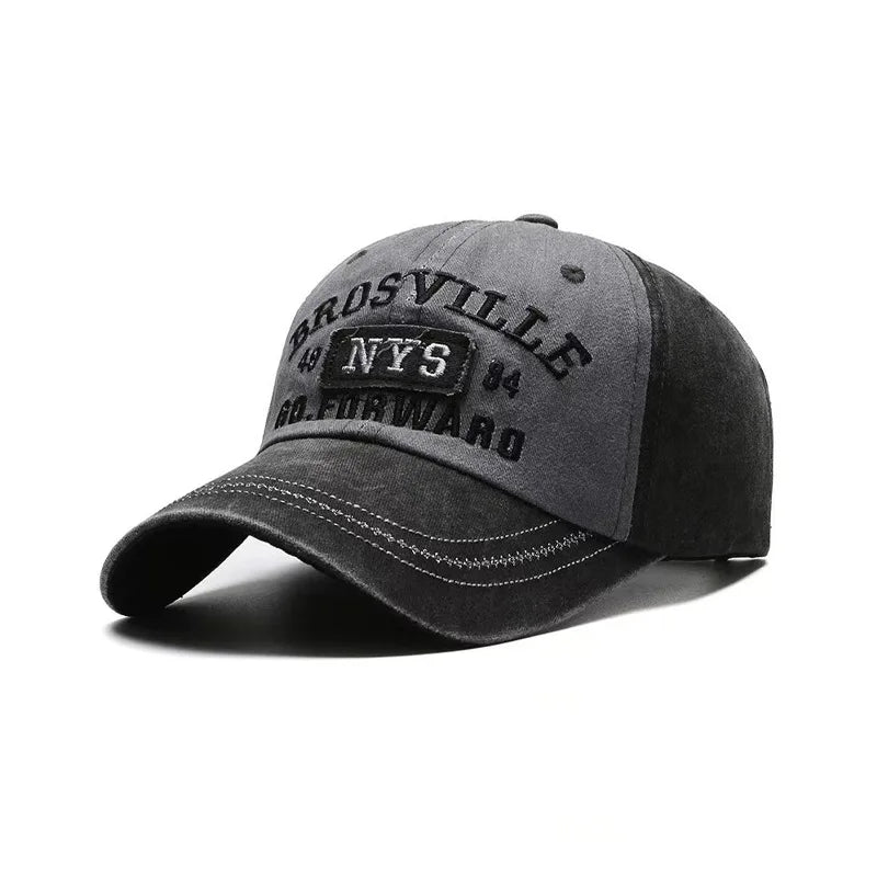 Four Seasons Men Baseball Cap Casual Distressed Washed Cotton Letter Embroidered Cap Bent Brim Dome Casual Sun Protection Hat