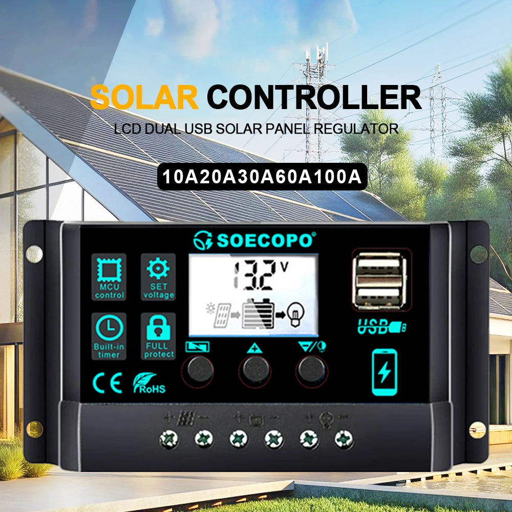 SOECOPO 10000W High-Efficiency Solar Kit 2x800W Panels 100A Controller 12V to 110V 220V Inverter for Boat RV Camping Off-Grid