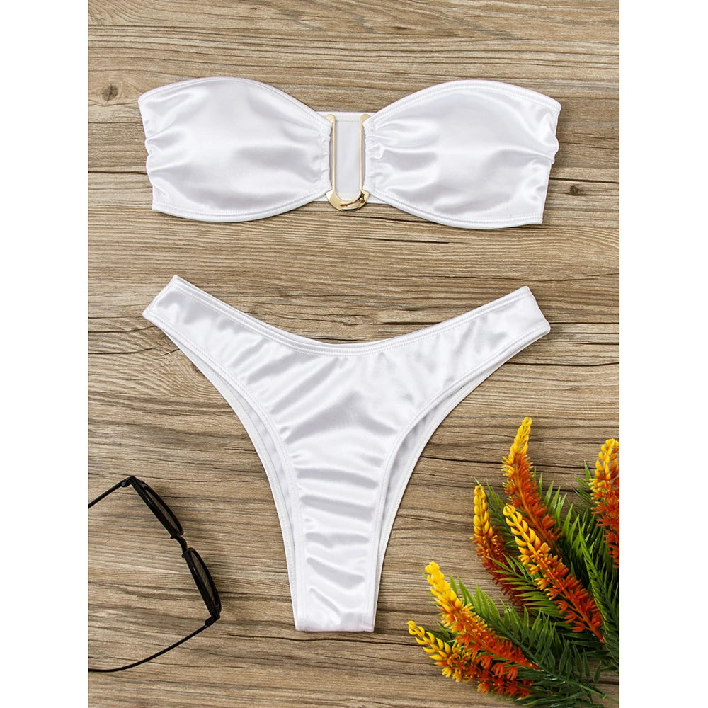 Bandeau Bikini Swimsuit Women 2026 Two-piece Swimwear Thong Bikinis Sets Female Bathing Suit Push Up Monokini Beach Wear Biquini
