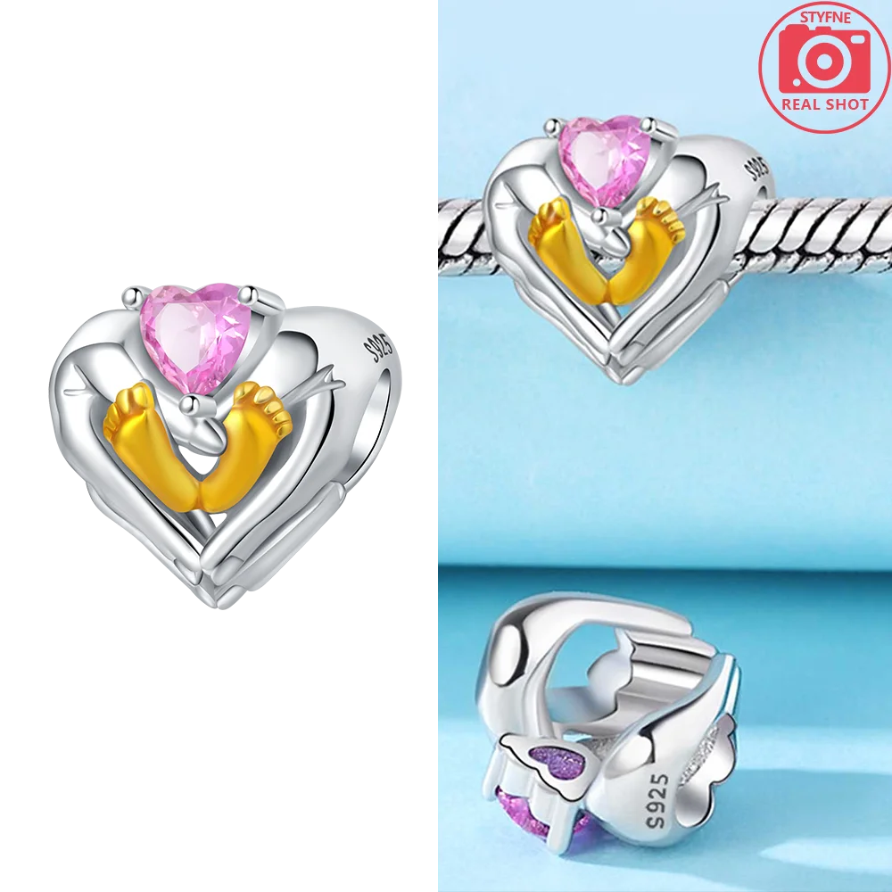 925 Sterling Silver Pink Zircon Love Beads Charms Fit Bracelet Women Jewelry Diy Anniversary Gift Delicate Accessories Bag Charm