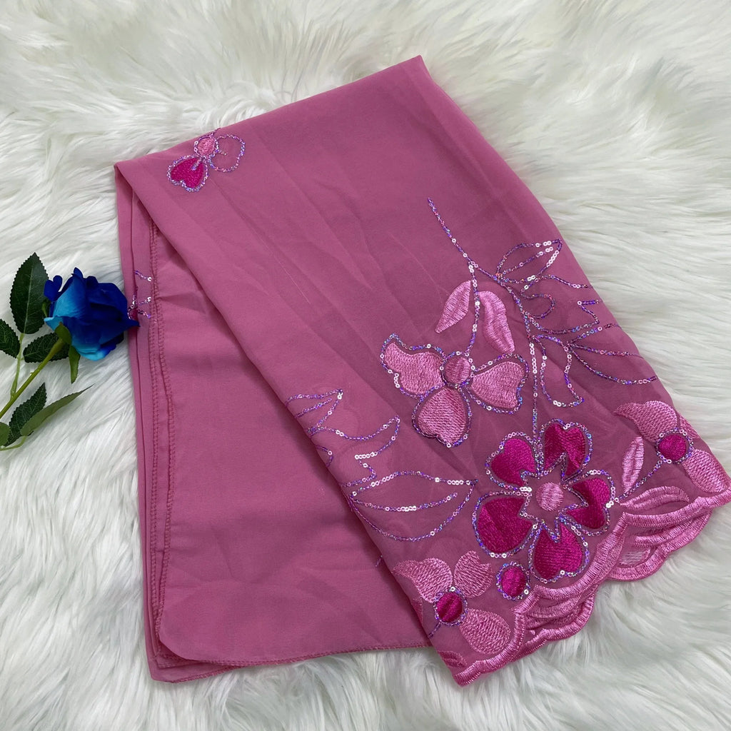 2023 Latest African Spring Women Scarf Chiffon Sequin Embroidered Ramadan Hijab Shawl Fashionable Casual Diamond  Headscarf