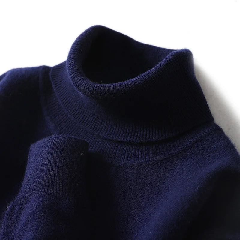 Men Turtleneck Cashmere Pullover 100% Pure Wool Knitwear Sweater Basic Solid Smart Casual Jumper Male Tops Autumn Winter