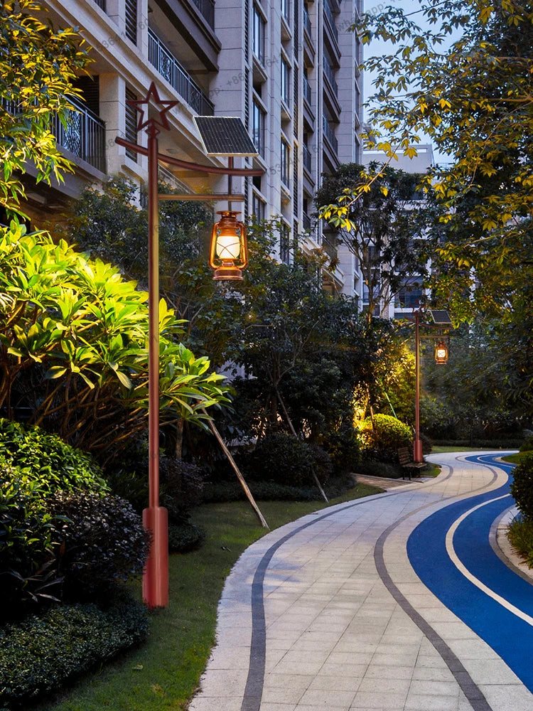 Outdoor solar powered lamp post, ancient Chinese style homestay courtyard lamp, 3-meter horse view lamp