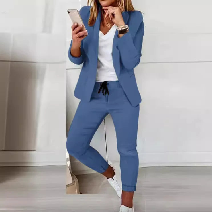 Office Lady Blazer And Lace-Up Pants Two Piece Set 2026 New Casual Fashion Solid Color Women's Set Conjuntos De Mujer Streetwear