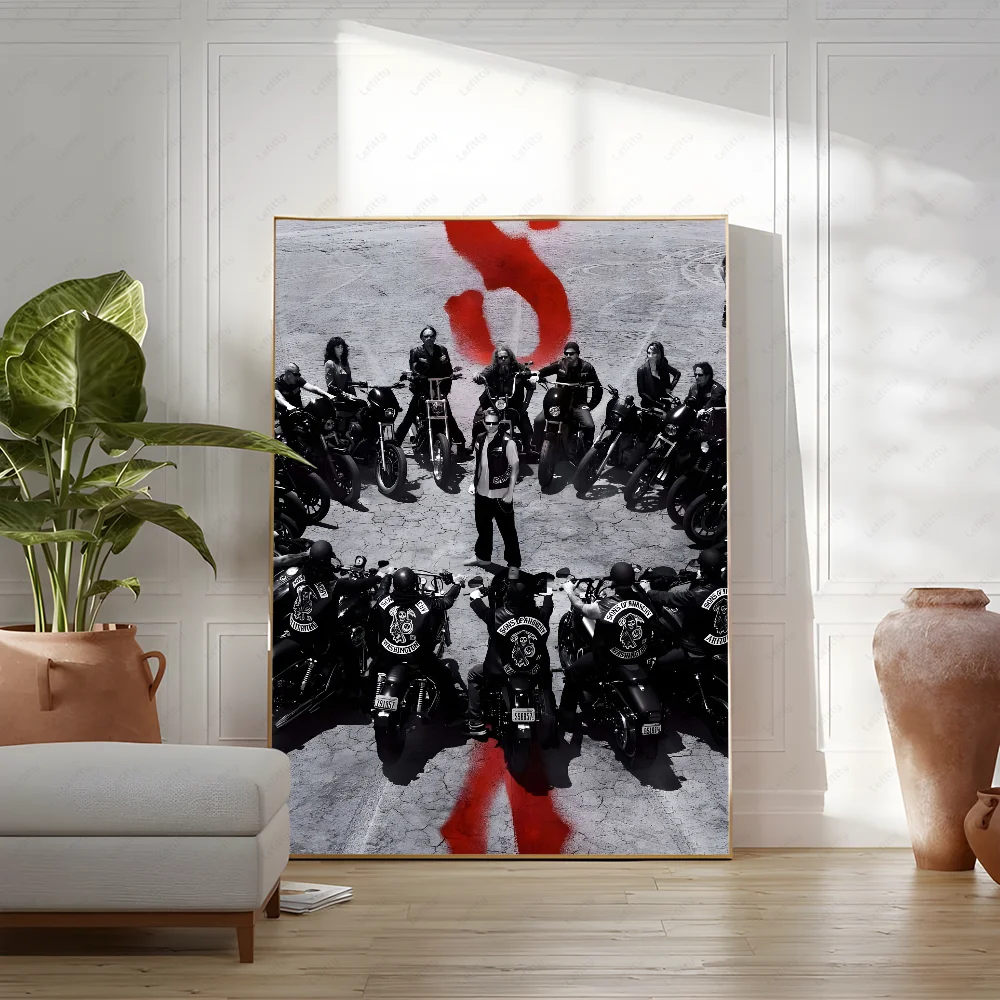 S-Sons Of A-Anarchy Crime Movie Poster Sticky Wall Art Printing Waterproof Home Living Bed Room Bar Hallway Aesthetic Decor