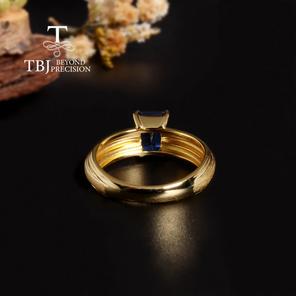 Natural Blue Kyanite Gemstone Ring Vintage Design 18K Yellow 925 Silver Light Luxury fine Jewelry Gift for Women