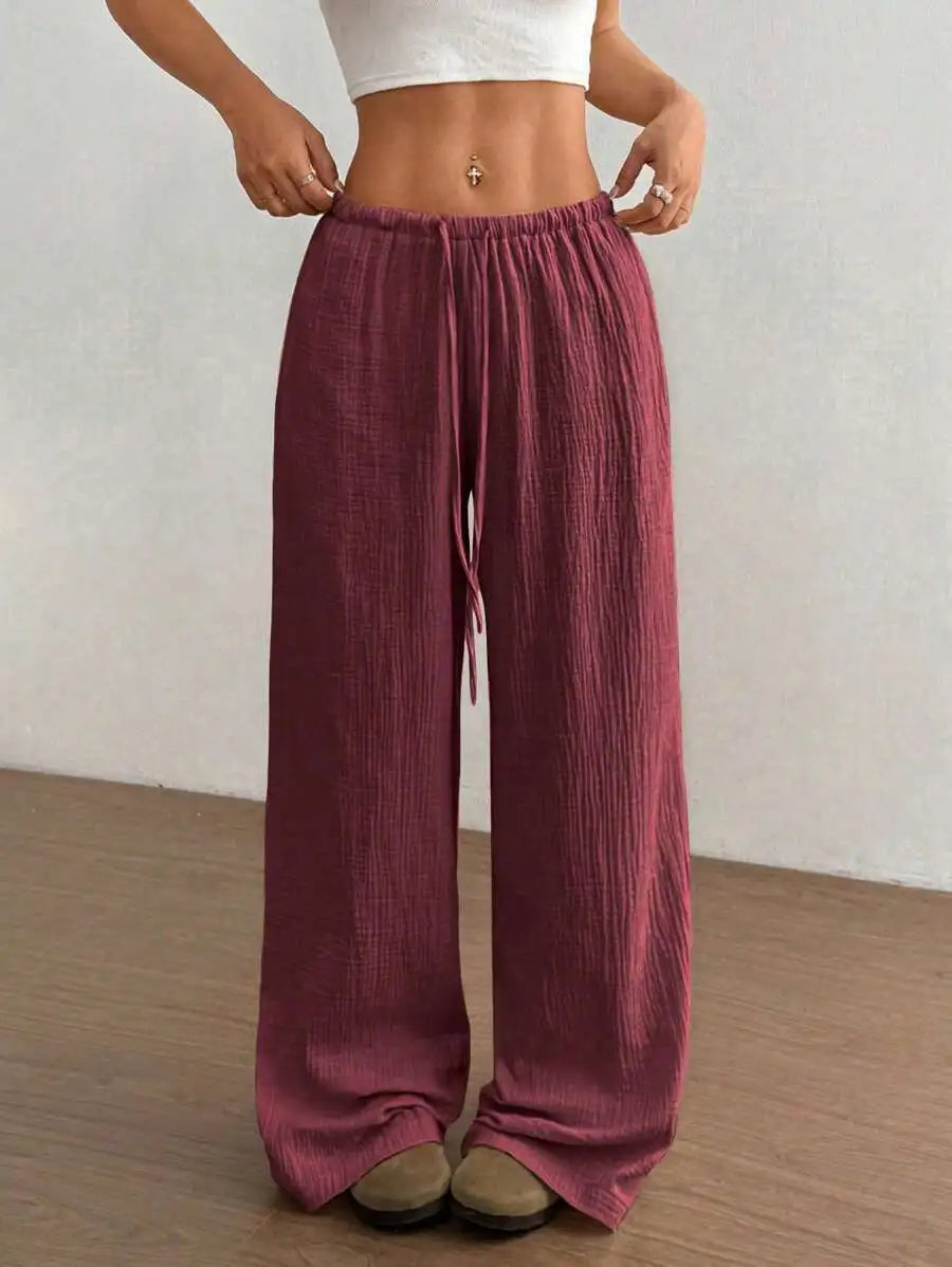 Women's Elegant Versatile Elastic Waist Comfortable Casual Pant Slightly Elastic Simple Solid Color High Waist Wide-leg Pants