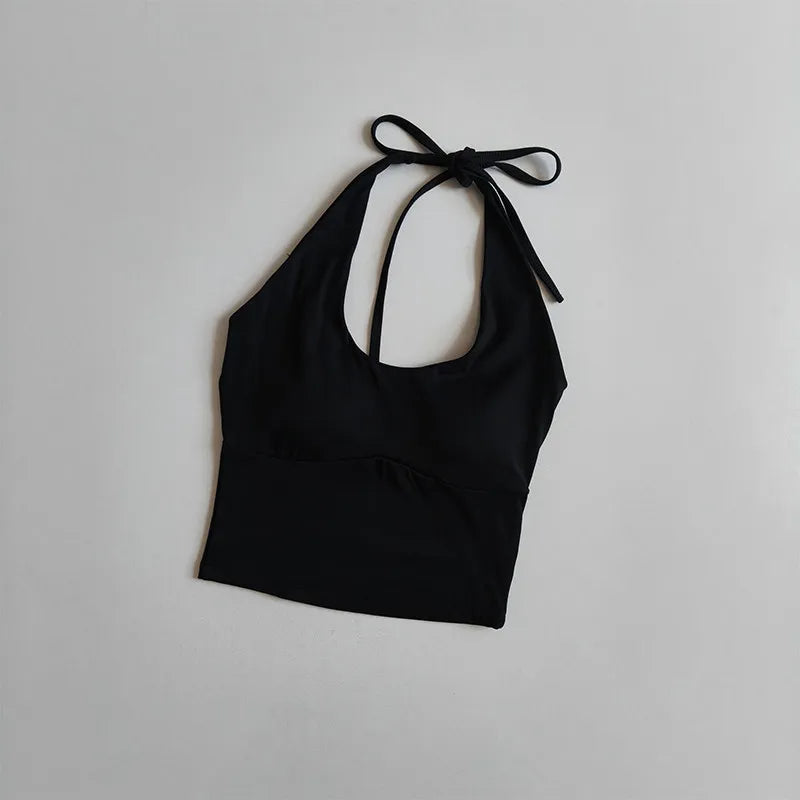 Women's Slimming Halter Neck Tube Top Yoga Vest One Cup Back Sling Fixed Gather Gym Outerwear for Summer Sexy Fitness Bras