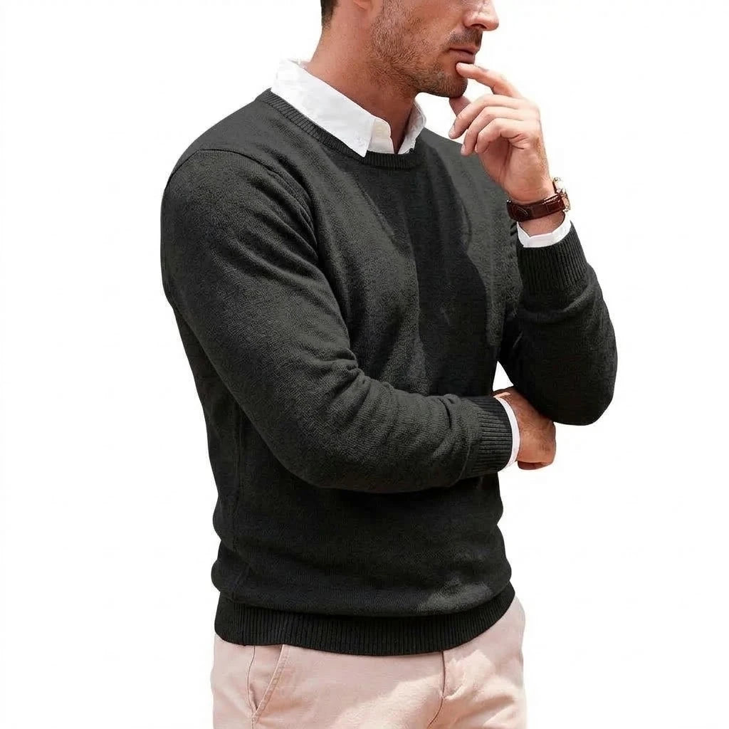 New Men's Casual Crewneck Knit Sweater Autumn Soft Jumper Elegant  Long Sleeve Business Pullover Winter Outwear Knitted Workwear