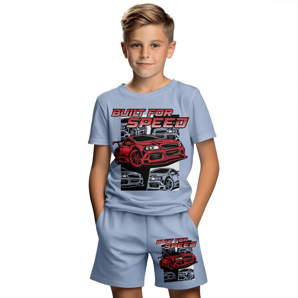 2024 New Car Summer Short Sleeve T-Shirt Suit Shorts Children Toddler Infant Clothing 3D Cartoon Print Fashion Boys Girls