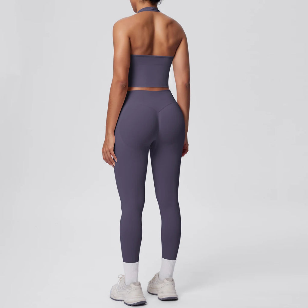 Rooftrellen 2PCS/set Women Gym Sports Yoga Set Breathable Shockproof Workout Top Backless Bra Push Up Fitness Pants Yoga Set
