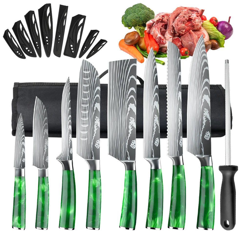 8PCS Utility Kitchen Knifes Resin Handle Carbon Steel Chef Knives Meat Cleaver Fruit Vegetable Slicing  Knife Cooking Tool