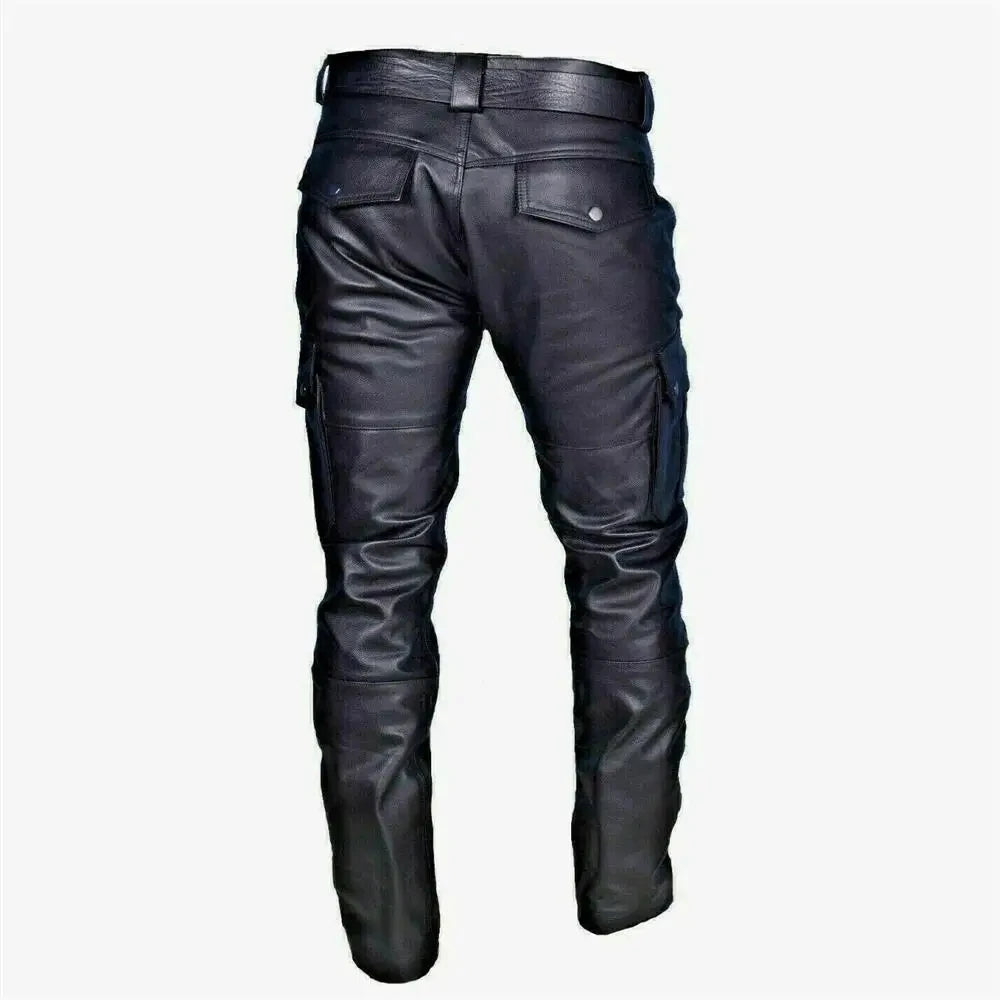 2026 Men's Black Leather Pants, Black Casual Pant, Autumn Fashion Biker PU Pants Loose Comfort Trousers, Khaki Dark Blue 5XL