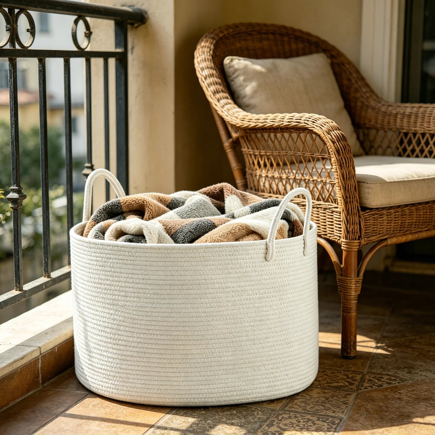 Extra Large Storage Basket, 70L Woven Blanket Storage for Living Room, Round Basket for Clothes, Big Laundry Hamper