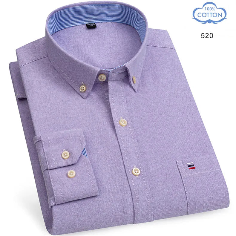2025 Men's Social Shirt Pure Cotton Oxford Luxury Brand Thin Soft Buttoned Plaid Formal Work Western Clothing