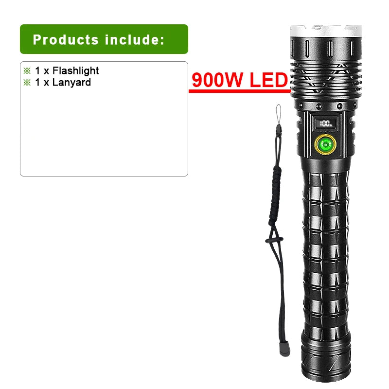 10000000lm Most Powerful Led Flashlight Rechargeable Type-c Flashlight Long Range 2000m Tactical Torch Light For Camping Hunting