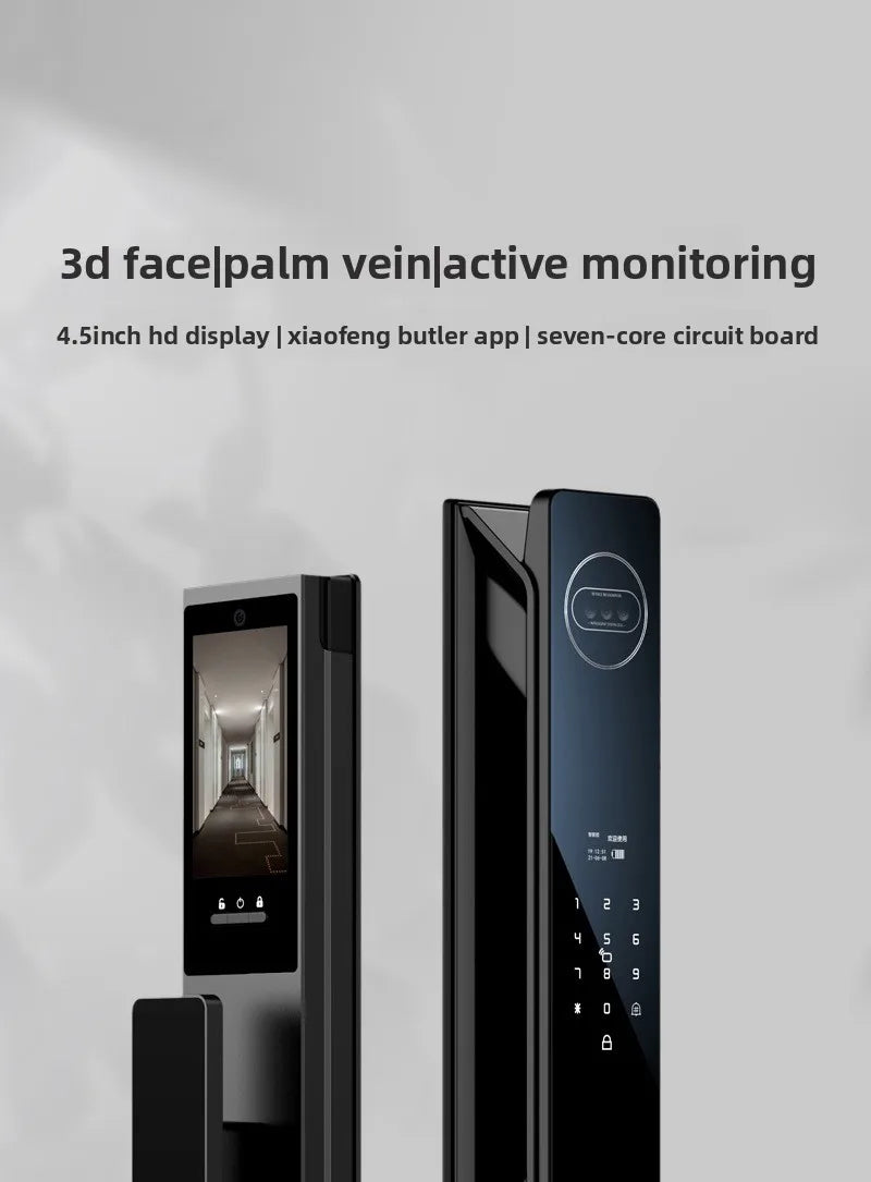 Visual Smart Door Lock 3D Face Recognition HD Indoor Screen Camera Monitoring WiFi App Remote Intercom Security Steel Door Cloud