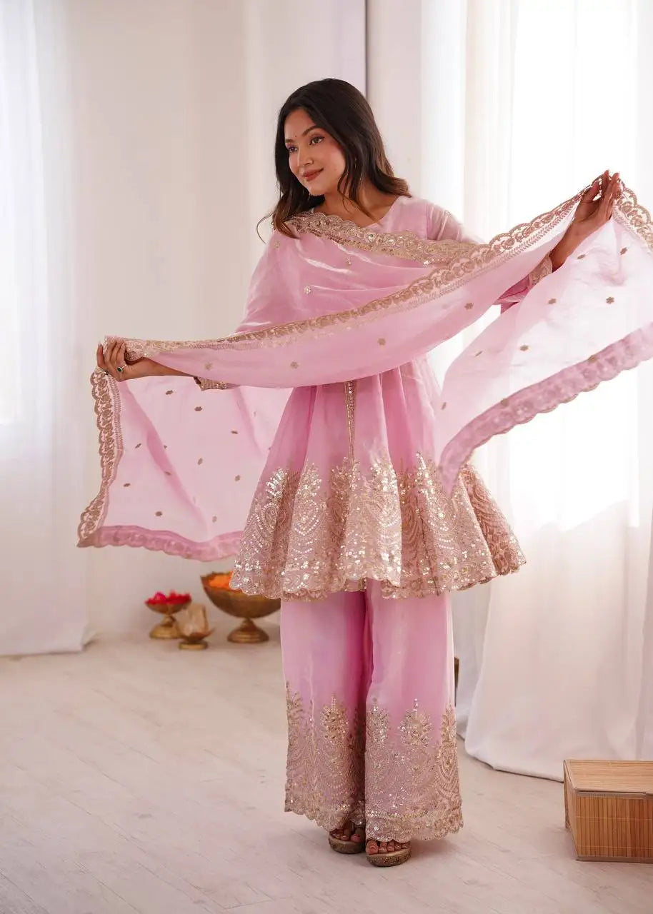 Indian Pakistani Punjabi Winter Sharara Suits Slim Fit Party Wear Faux Georgette Heavy Embroidery Sequin Work Ready To Wear