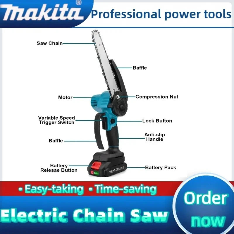 Makita  6 Inch  Wood Logging Chain saw  Chain Saw Electric Saw Handheld PortableGarden Pruning Wood Power Tool