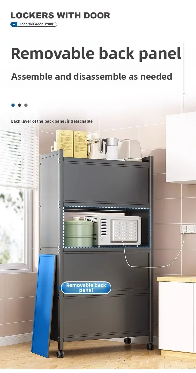 Multi-functional Kitchen Shelf Floor-to-ceiling Shelf Locker Microwave Pot Oven Cabinet Storage Rack with Cabinet Door