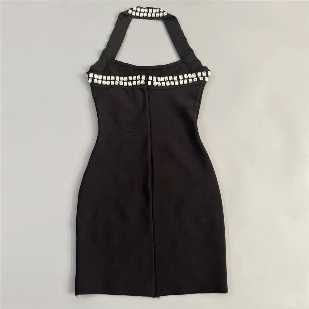 Luxury Diamond Rhinestone Women Summer Halter Bandage Dress Club Evening Party Mini Dresses