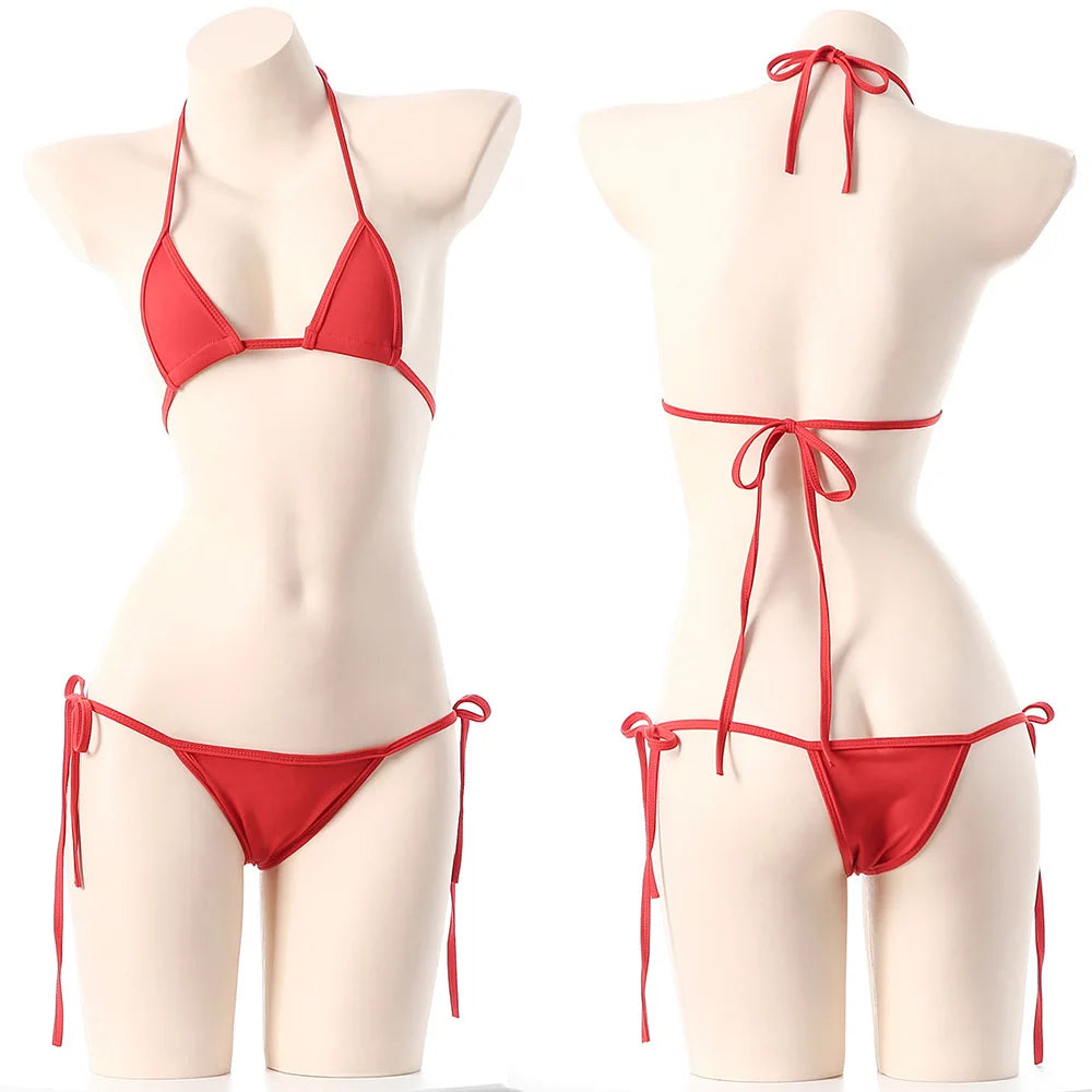 Sexy Micro Bikini 2025 Women Dopamine Solid Color Bikini Lace Up Bikinis Sets Swimsuit Swimwear Underwear Lingerie