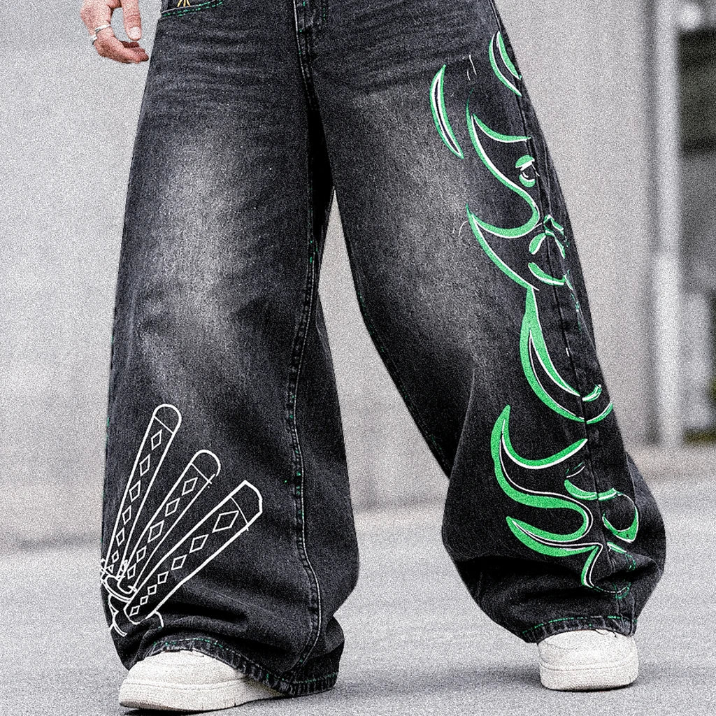 Harajuku Zoro Y2k Baggy Jeans Women Vintage Wide Leg Denim Pants Popular Jeans Streetwear Couples Trouser Men Clothing
