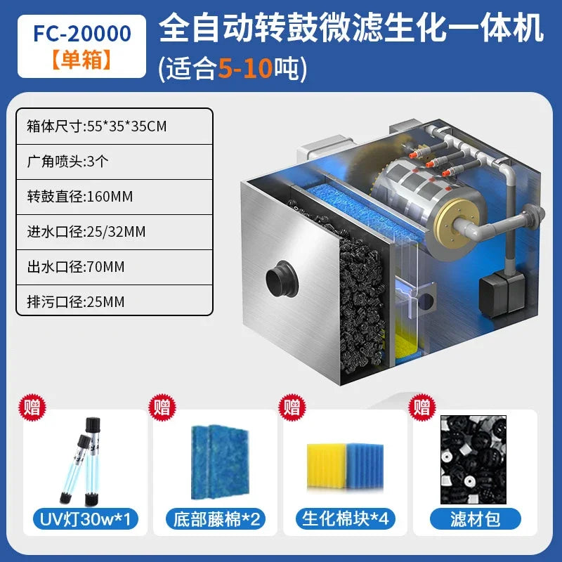 Stainless steel fish pond filter water circulation system silent backwash drum micro filter  A61