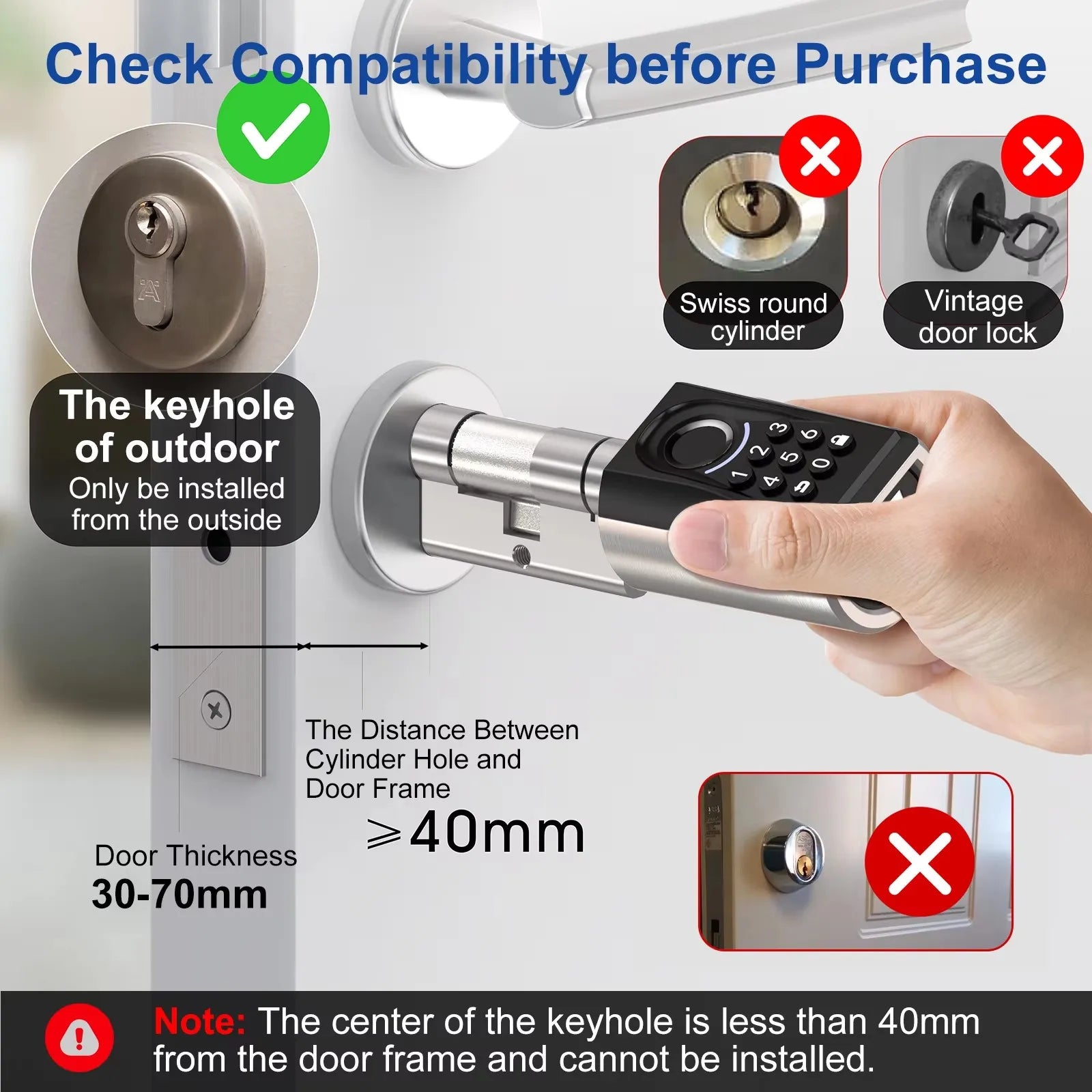 WELOCK TOUCA51 Smart Lock Fingerprint & Keypad Entry, Keyless Door Lock for Home/Office