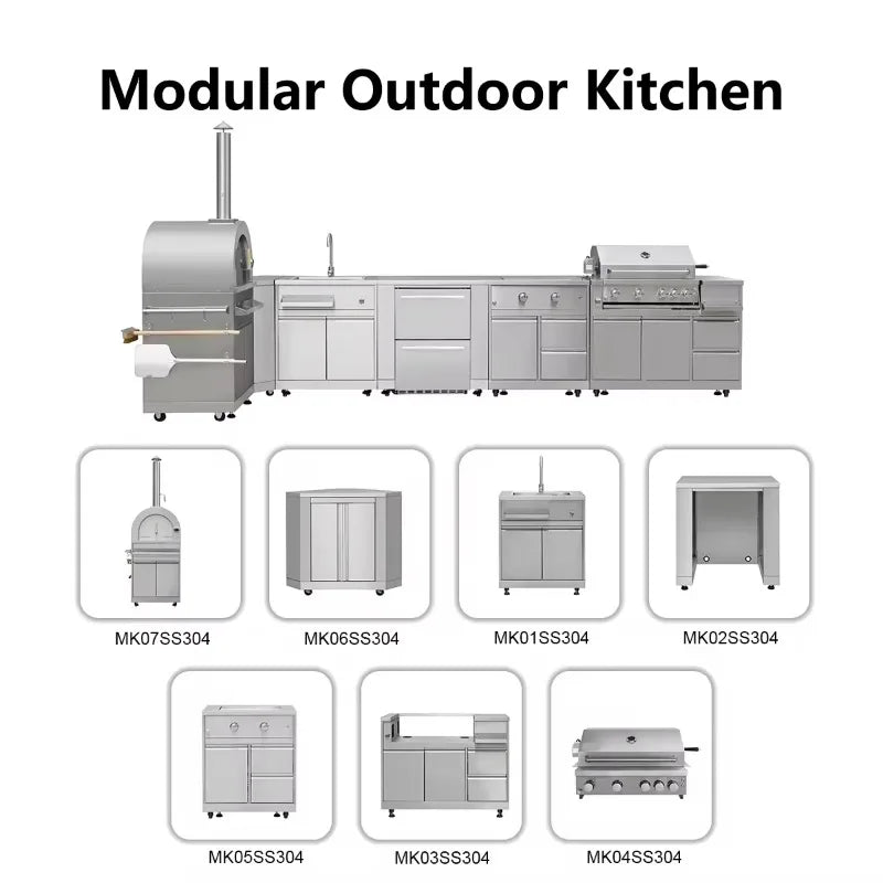 Luxury Outdoor Kitchen Island Set with Built-in Gas BBQ Grill, Pizza Oven & Storage Drawers Prefabricated Patio Cooking Station
