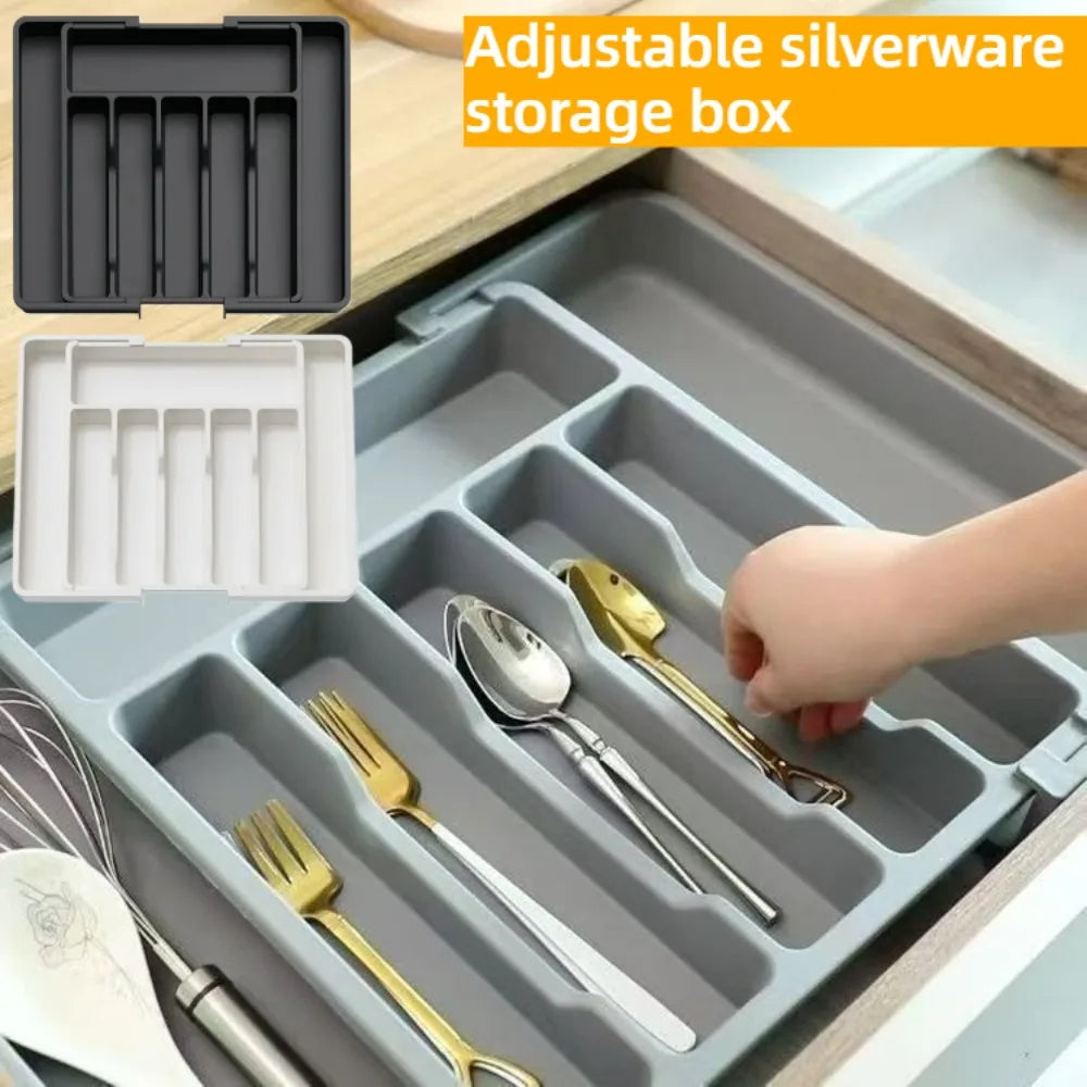 Kitchen Drawer Cutlery Organizer Expandable Silverware Tray Adjustable Utensil Holder for Forks Spoons Knives