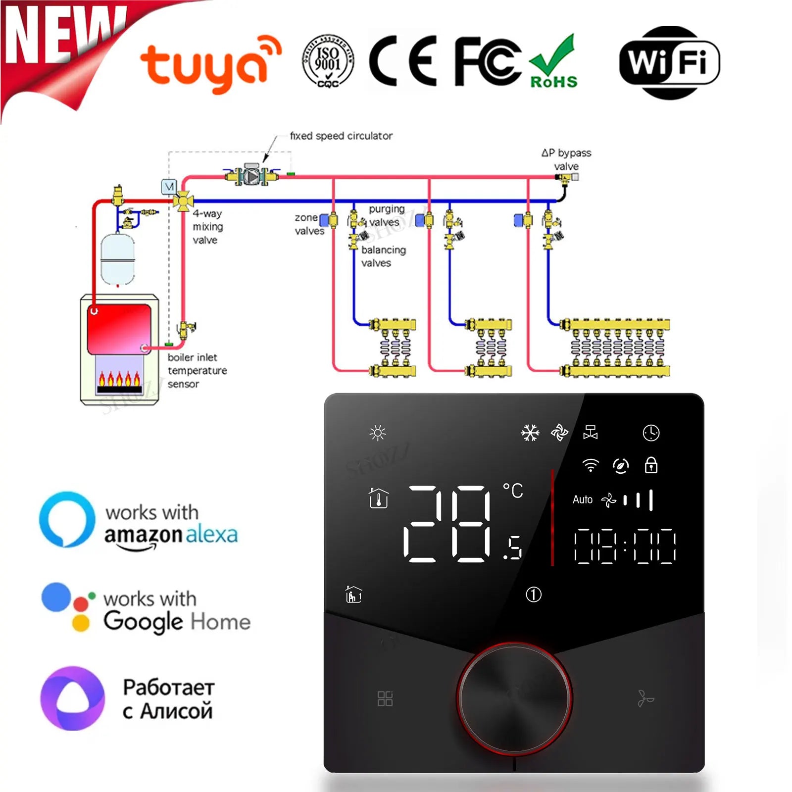 EU 24V 220V WIFI Smart Air Conditioner Thermostat Temperature Controller for Cooling Heating Programable Thermostatic Valve