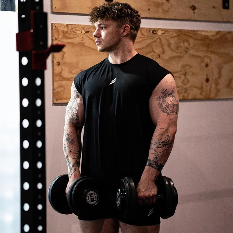 Summer Fitness Sports Tank Top Men's Breathable Loose Fit Training Sleeveless T-shirt Quick Drying vest male Fitness Clothing
