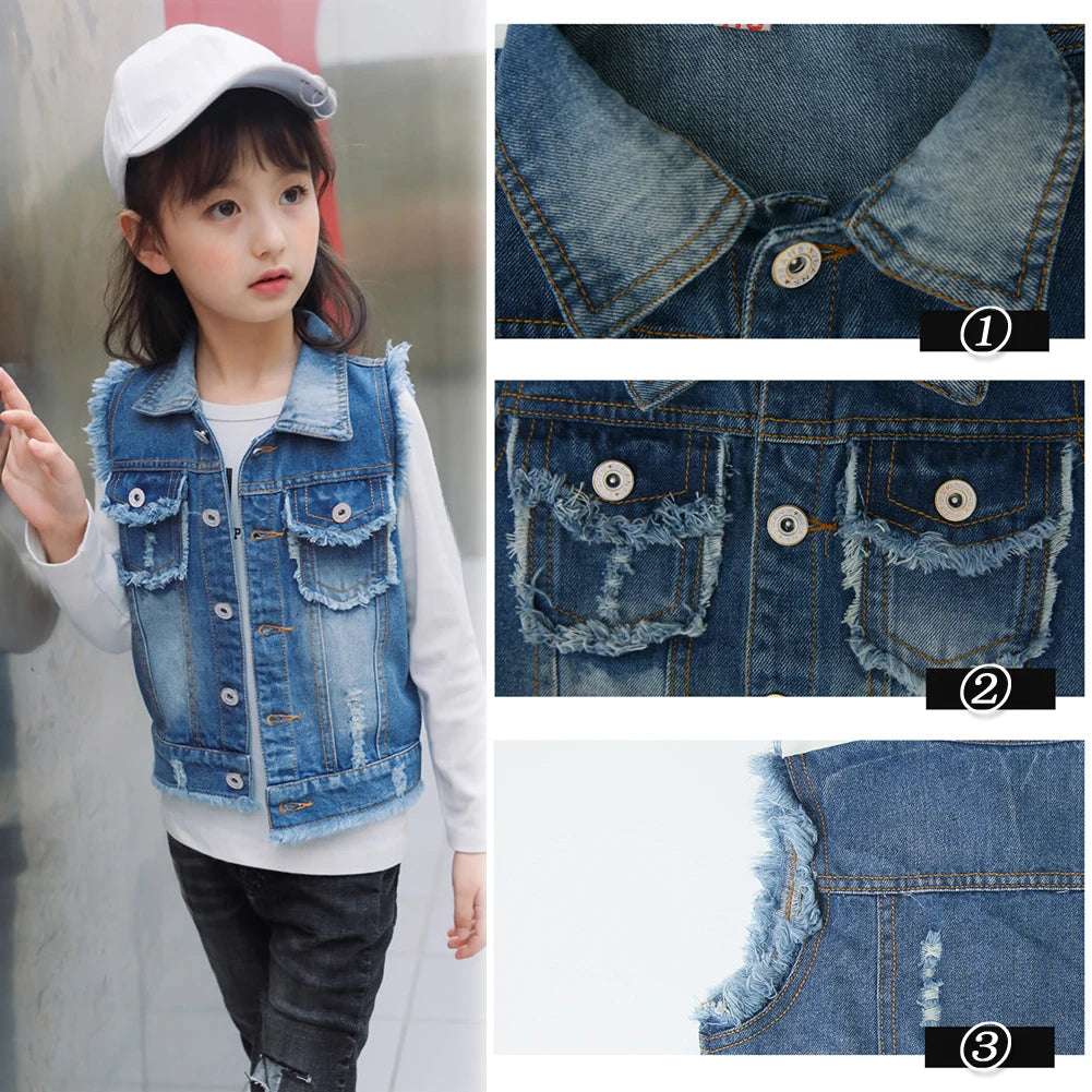 Girls Denim Vest,Kids Denim Jacket,Boys Vest Coat,Sleeveless Tassels Lapel Outerwear,Casual Button Children's Cowboy Waistcoat