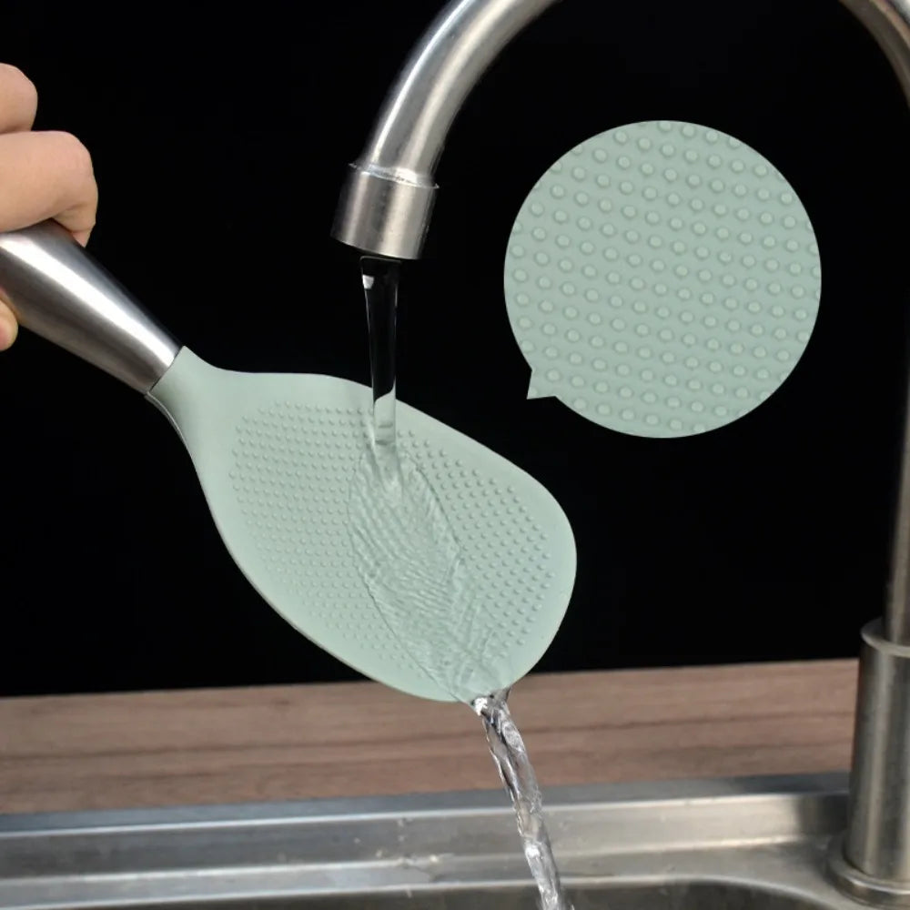 Stainless Steel Handle Silicone Spoon Food Grade Non Stick Non Slip Rice Spoon High Temperature Resistant Kitchen Utensil