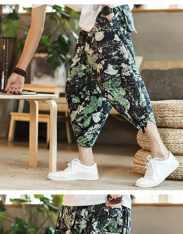 Men's Casual Cotton Linen Seven-Foot Pants Summer plus Size Lantern Loose Fit Shorts Harlan Style Comfortable Breathable Leis...